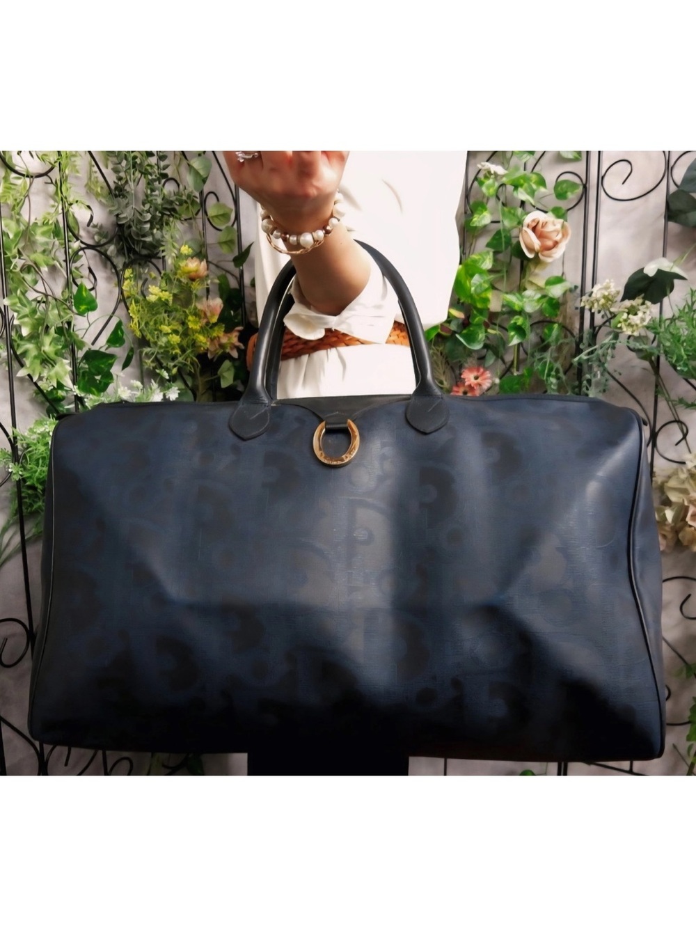 Authentic Christian Dior DIOR Black Monogram Trotter Duffle Bag travel bag